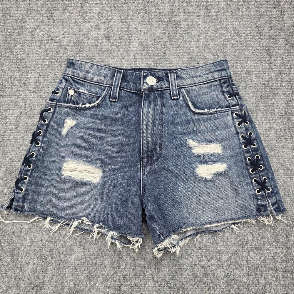 Hudson Jean Shorts Womens 23 Blue Sade Lace Up Cut Off Denim Distressed Mid Rise